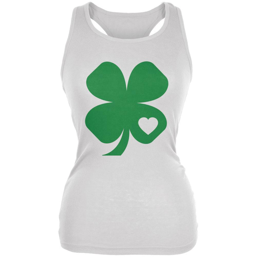 St. Patrick's Day Shamrock Heart White Juniors Soft Tank Top Juniors Tank Tops Old Glory 2XL White