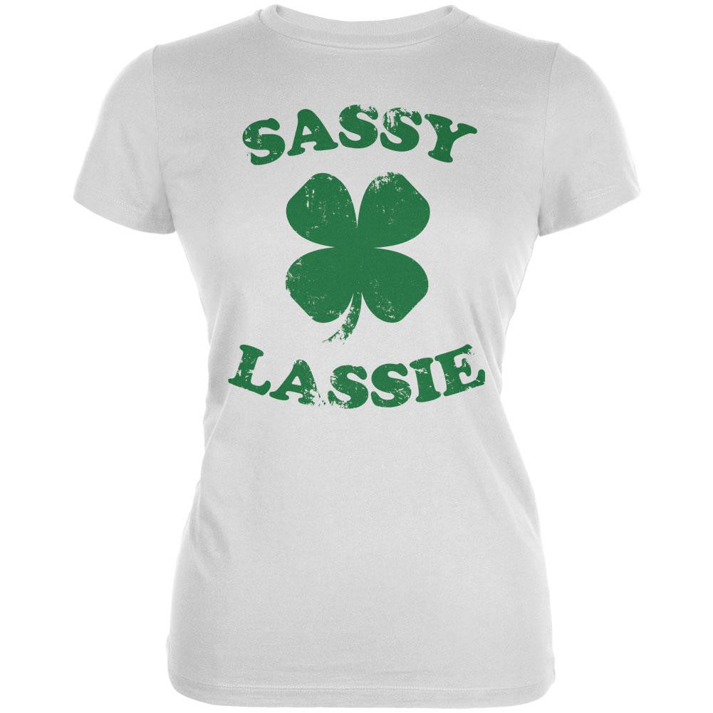 St. Patrick's Day Sassy Lassie White Juniors Soft T-Shirt Juniors T-Shirts Old Glory
