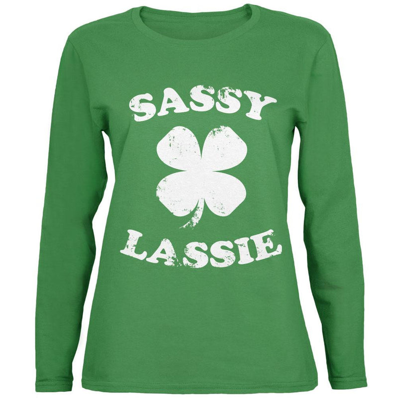 St. Patrick's Day Sassy Lassie White Womens Long Sleeve T-Shirt Women's Long Sleeves Old Glory