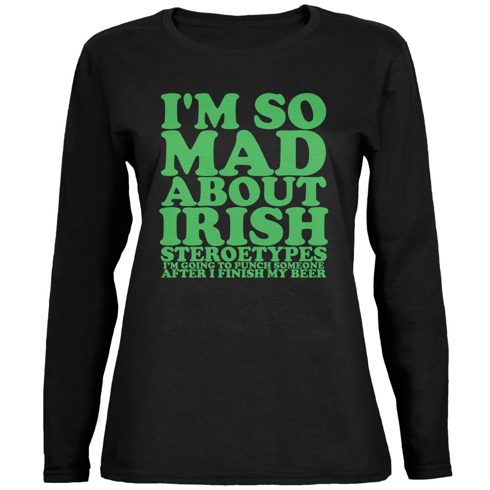 St Patricks Mad About Irish Stereotypes Black Womens Long Sleeve T-Shirt Women's Long Sleeves Old Glory 2XL Black