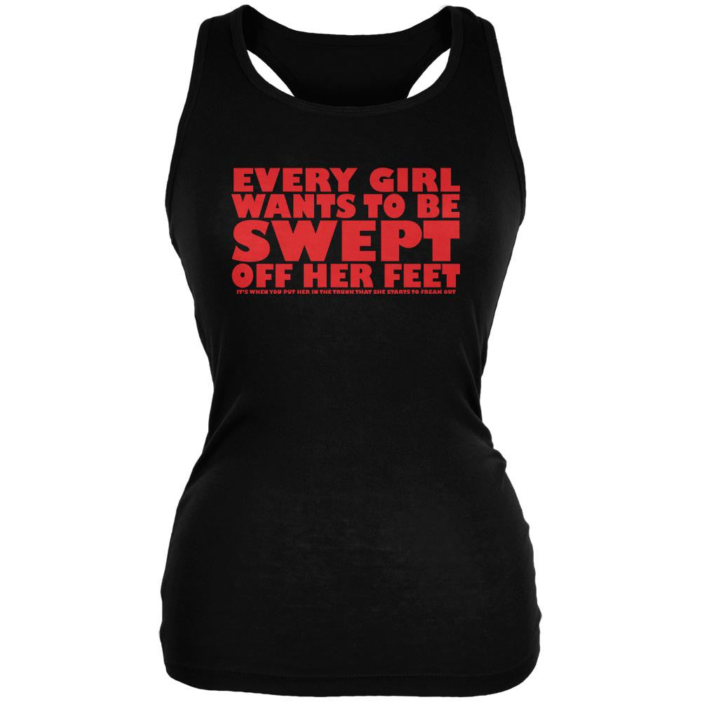 Valentines Swept Off Her Feet Black Juniors Soft Tank Top Juniors Tank Tops Old Glory 2XL Black