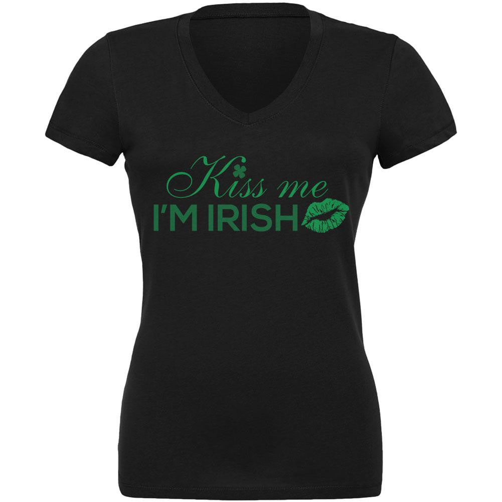St. Patrick's Day Kiss Me I'm Irish Black Juniors V-Neck T-Shirt Juniors T-Shirts Old Glory
