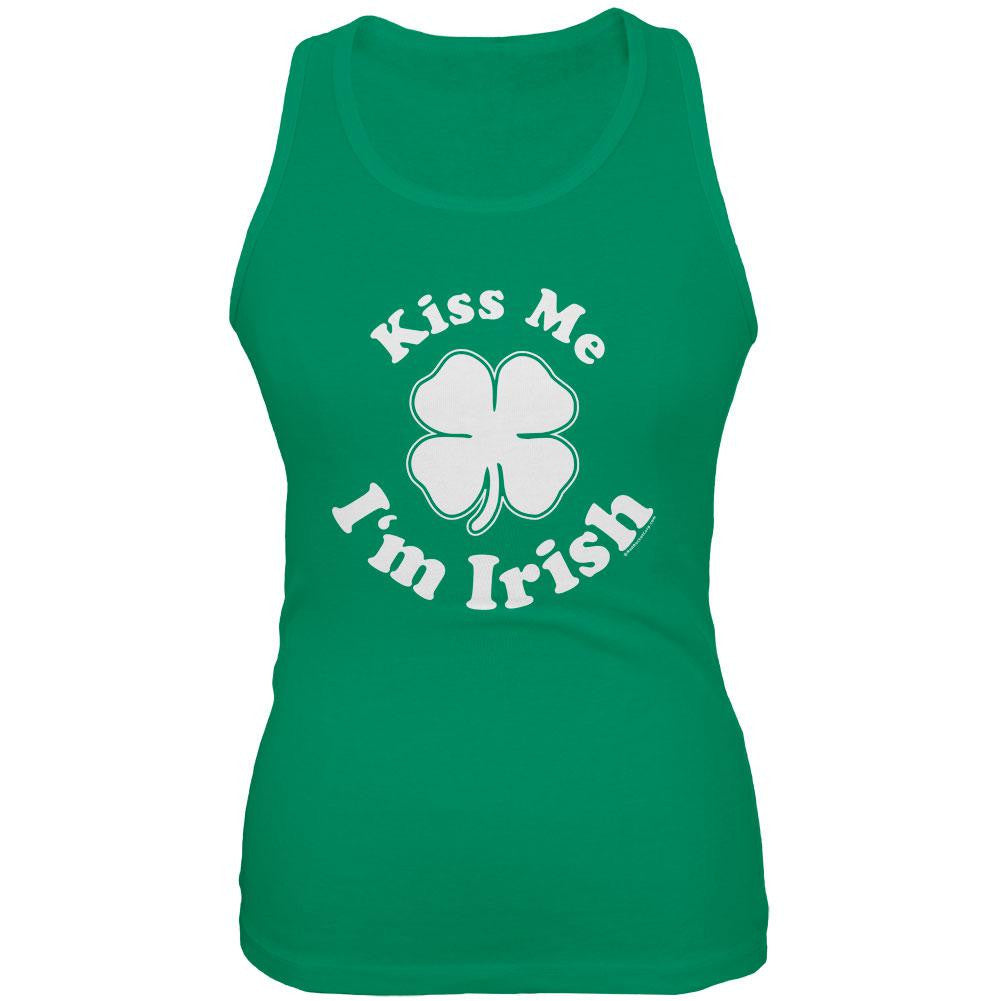 St. Patrick's Day Kiss Me I'm Irish Kelly Green Juniors Soft Tank Top Juniors Tank Tops Old Glory 2XL Green