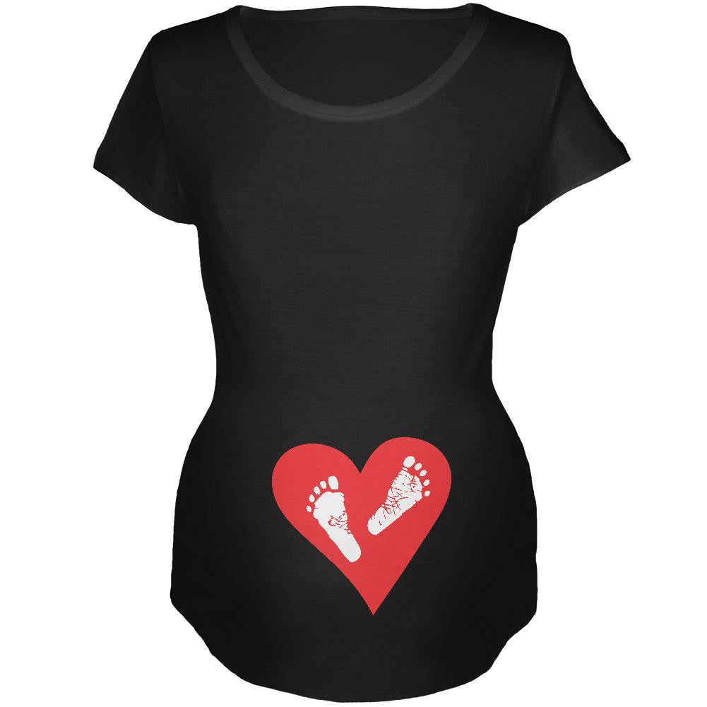Valentine's Day Heart Baby Feet Black Maternity Soft T-Shirt Maternity T-Shirts Old Glory 2XL Black
