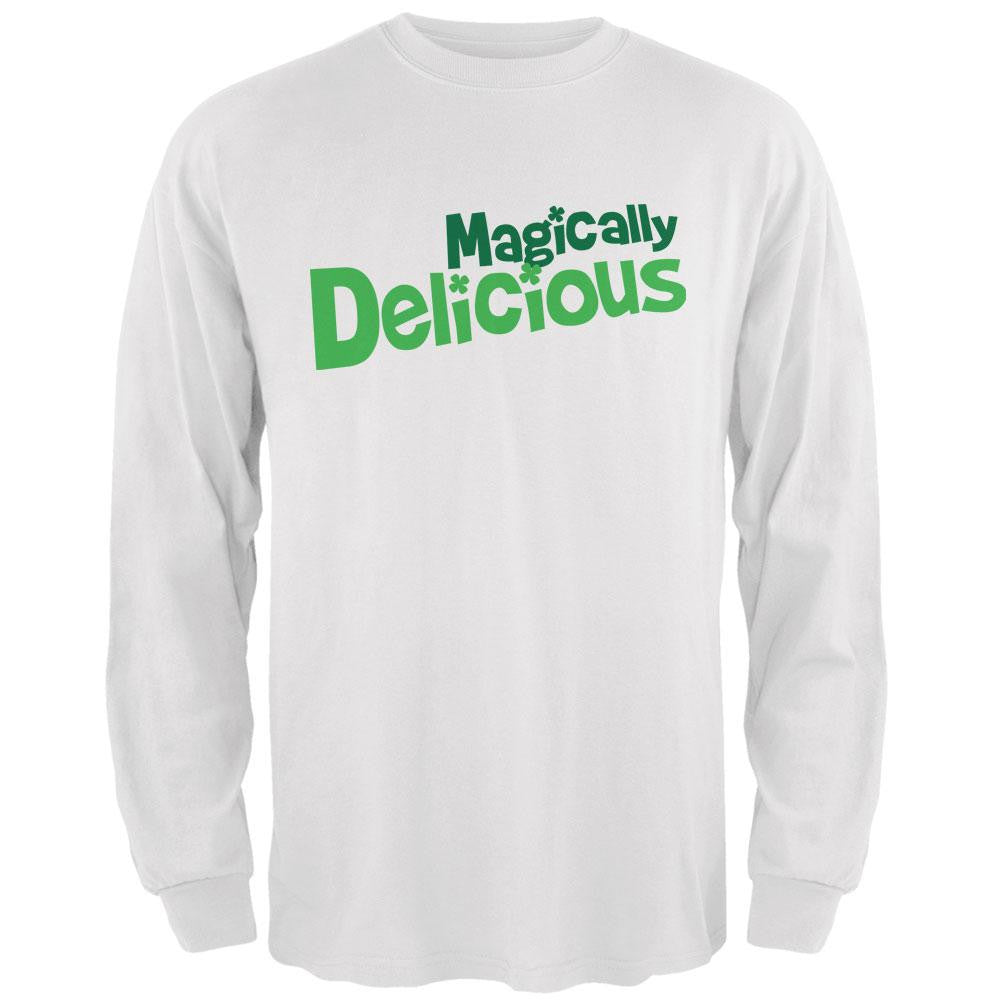 St. Patrick's Day Magically Delicious White Adult Long Sleeve T-Shirt Men's Long Sleeves Old Glory