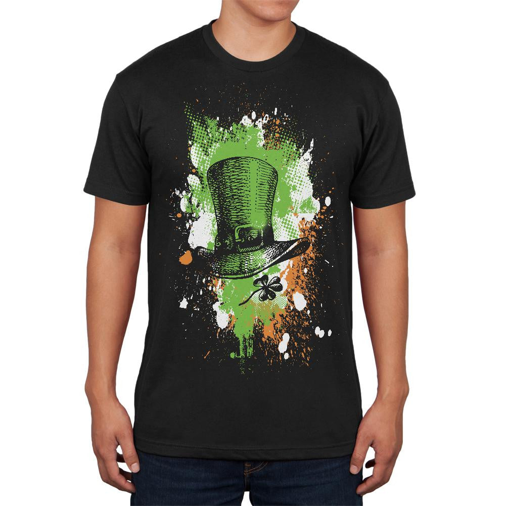 St Patricks Leprechaun Hat Splatter Black Adult Soft T-Shirt Men's T-Shirts Old Glory 2XL Black