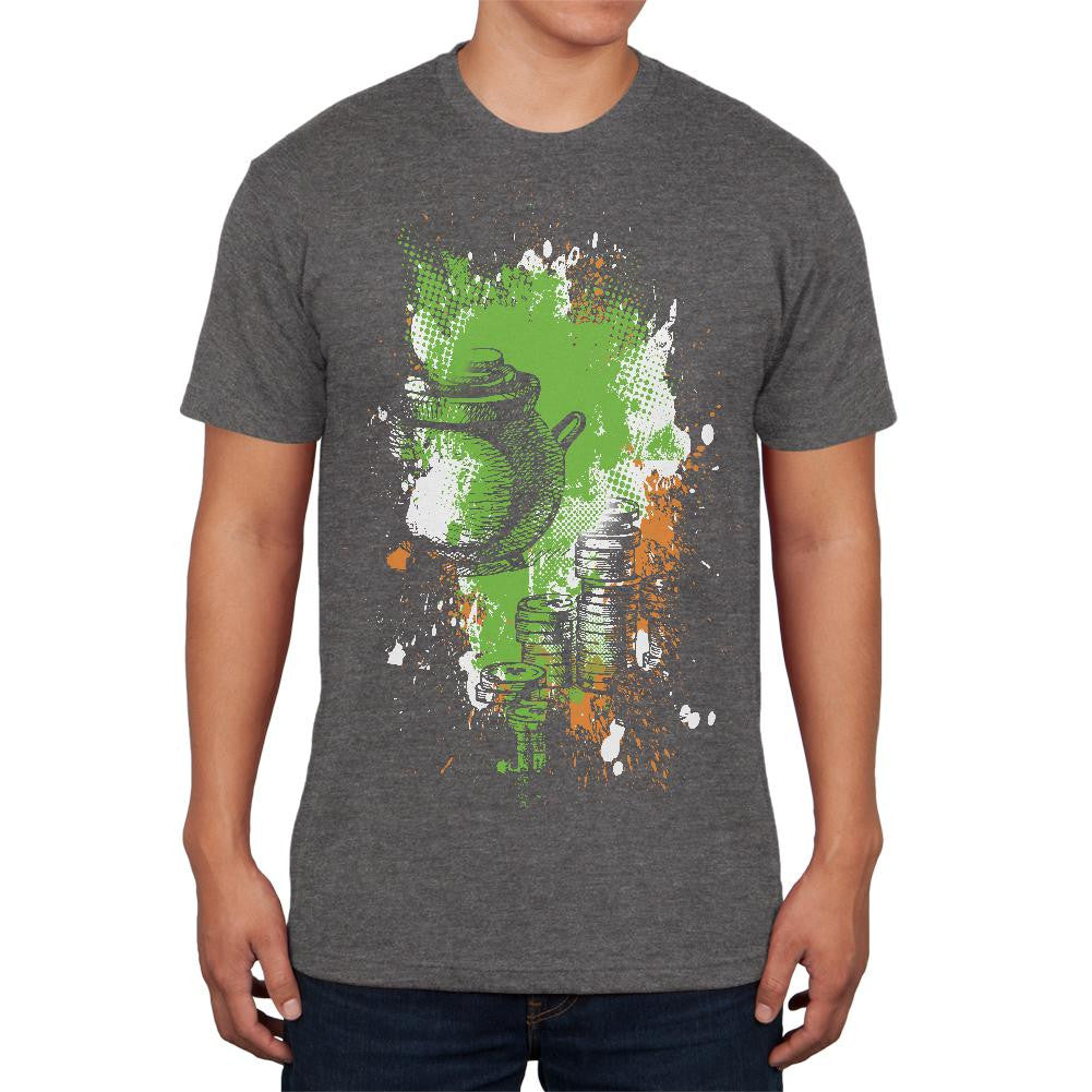 St Patricks Pot of Gold Splatter Charcoal Heather Adult Soft T-Shirt Men's T-Shirts Old Glory 2XL Grey
