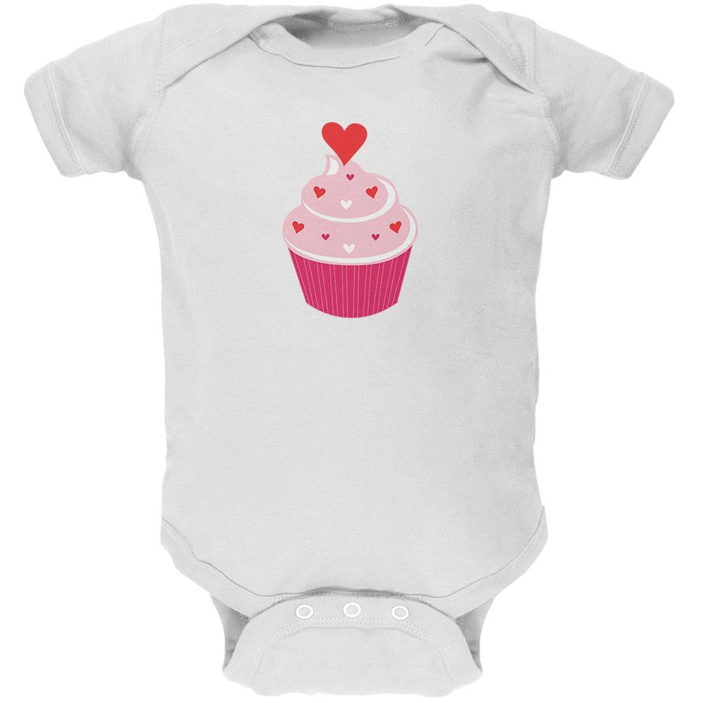 Valentine's Day Heart Cupcake White Soft Baby One Piece Baby One Piece Old Glory 0-3M White