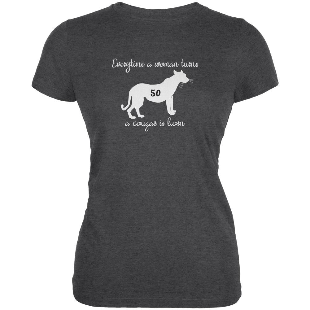 A Cougar is Born Dark Heather Juniors Soft T-Shirt Juniors T-Shirts Old Glory 2XL Grey
