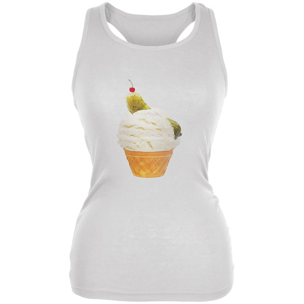 Ice Cream Cone Pickle White Juniors Soft Tank Top Juniors Tank Tops Old Glory 2XL White