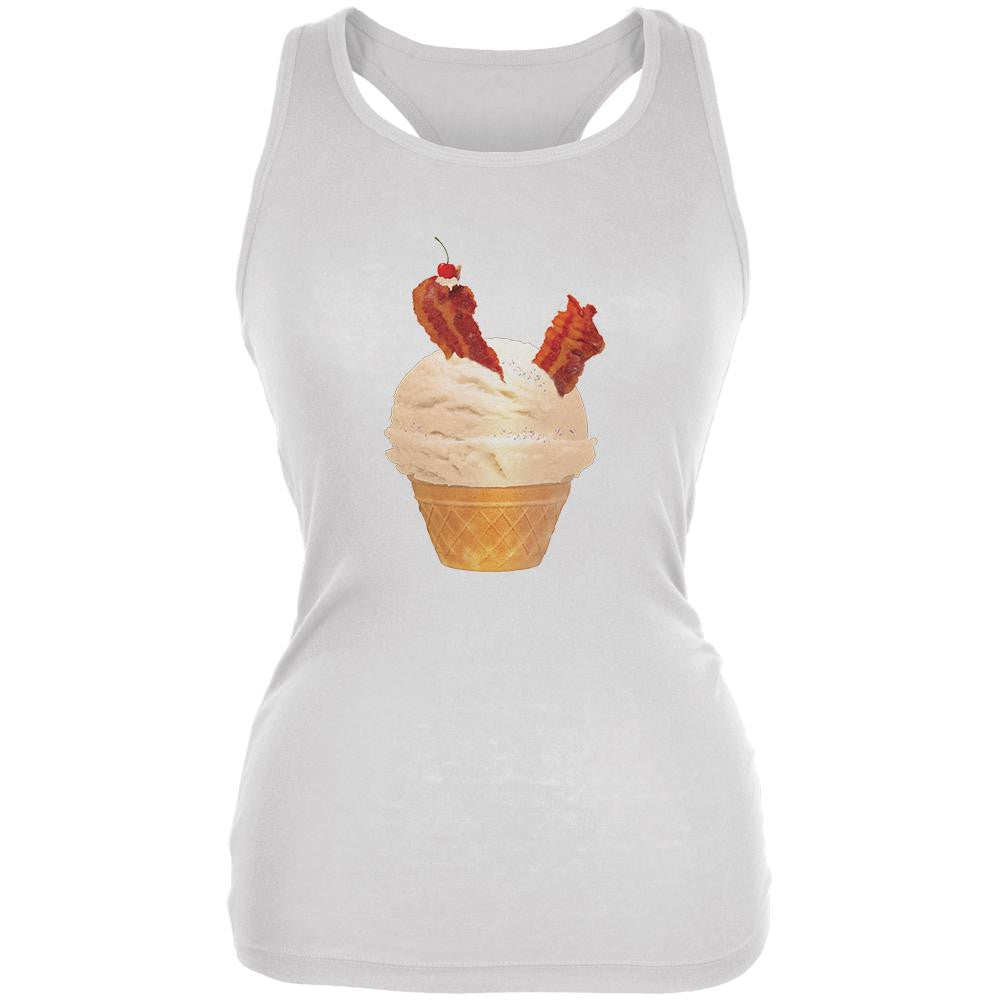 Ice Cream Cone Bacon White Juniors Soft Tank Top Juniors Tank Tops Old Glory 2XL White