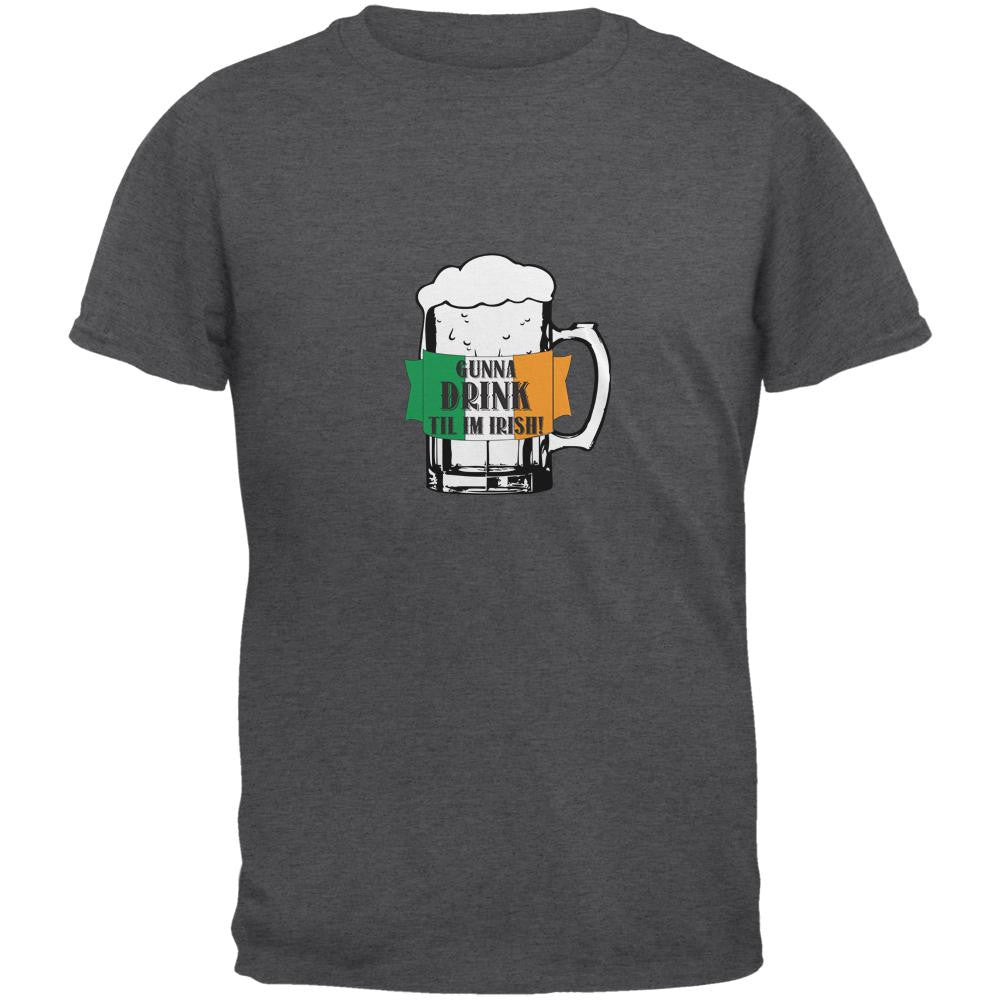 Drink Until I'm Irish Dark Heather Adult T-Shirt Men's T-Shirts Old Glory SM Grey