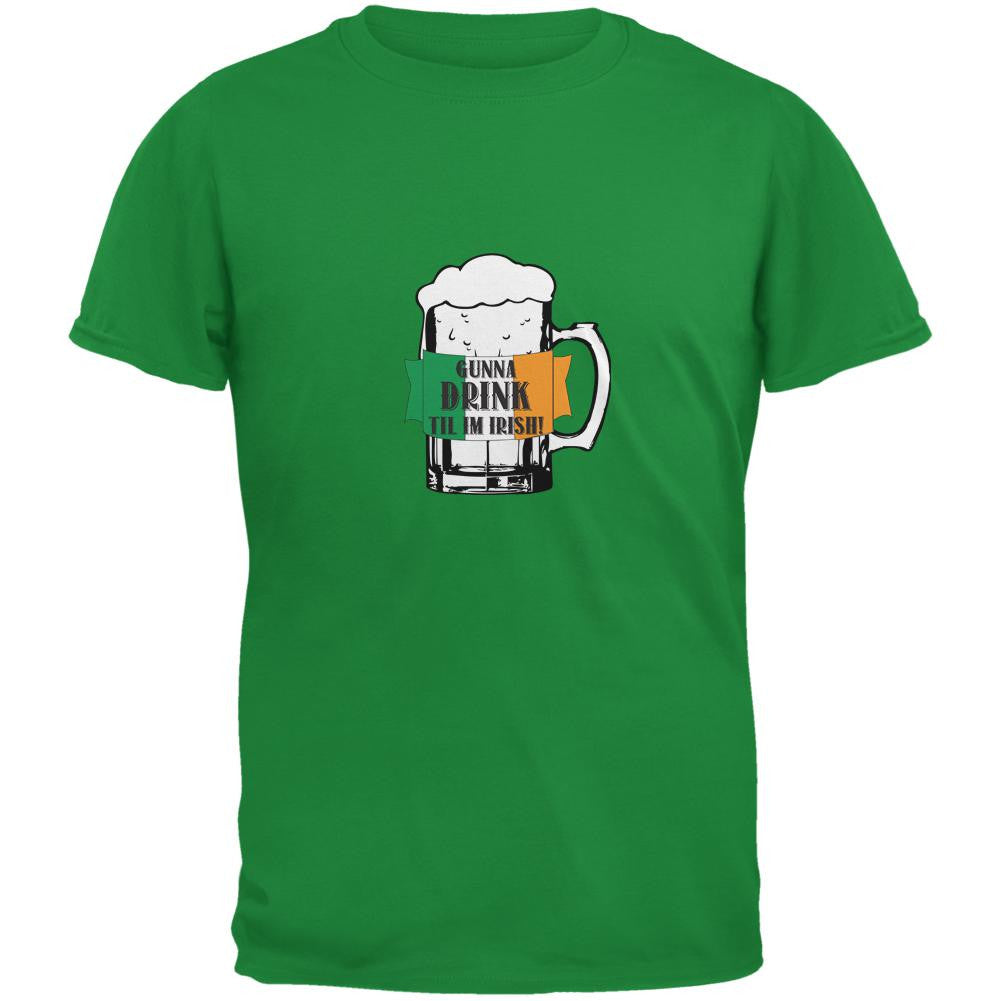 Drink Until I'm Irish Irish Green Adult T-Shirt Men's T-Shirts Old Glory SM Green