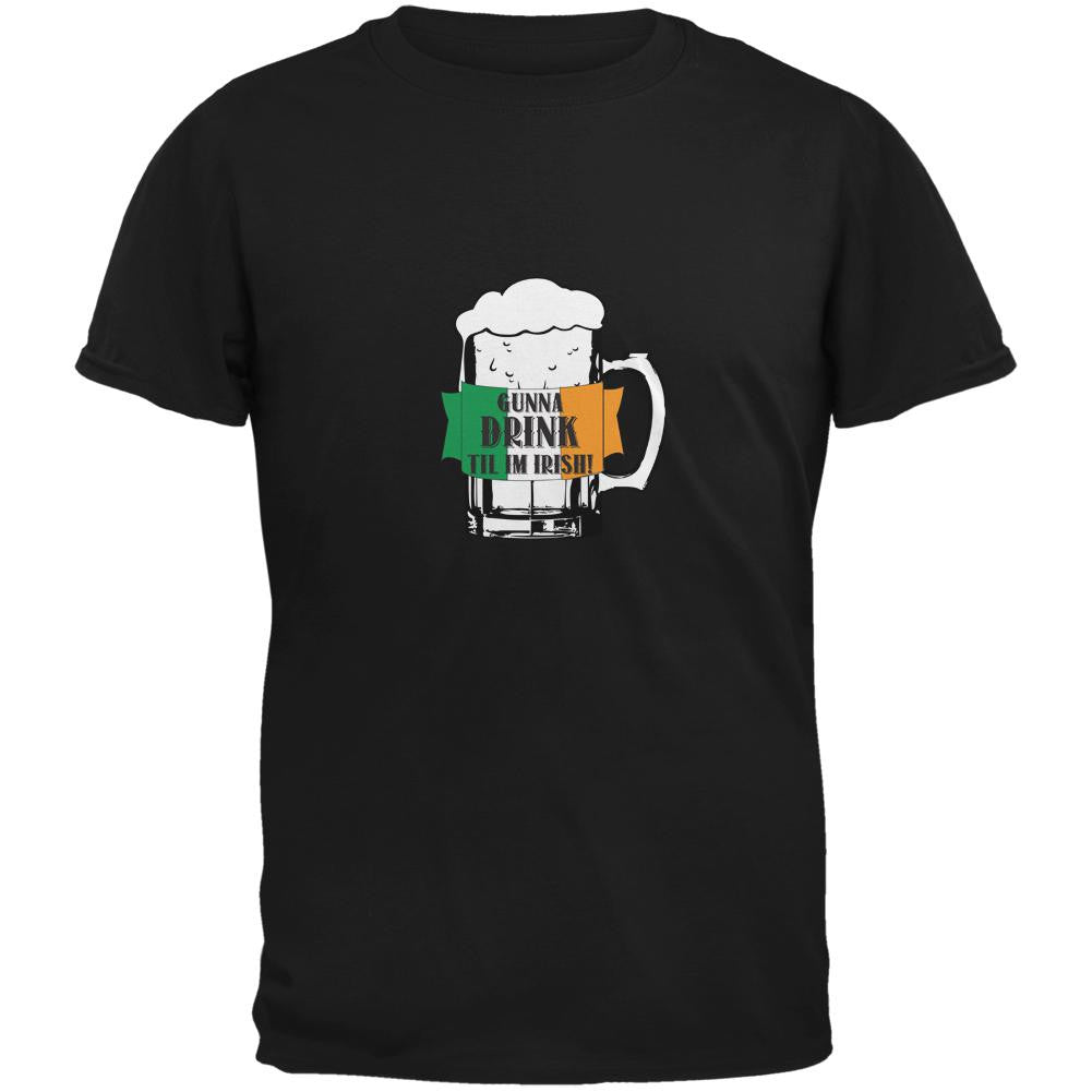 Drink Until I'm Irish Black Adult T-Shirt Men's T-Shirts Old Glory SM Black