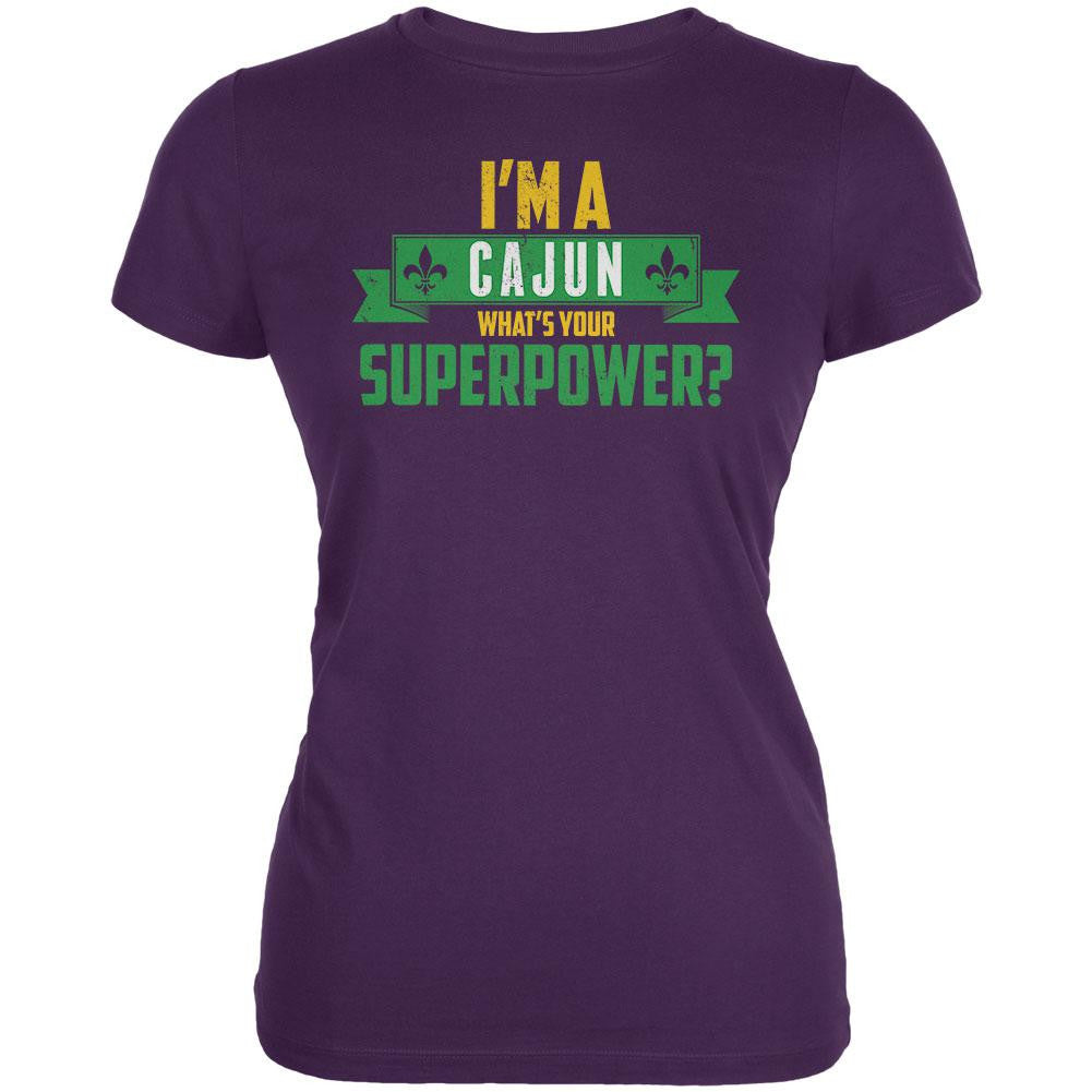 Mardi Gras I'm a Cajun What's Your Superpower Purple Juniors Soft T-Shirt Juniors T-Shirts Old Glory 2XL Purple
