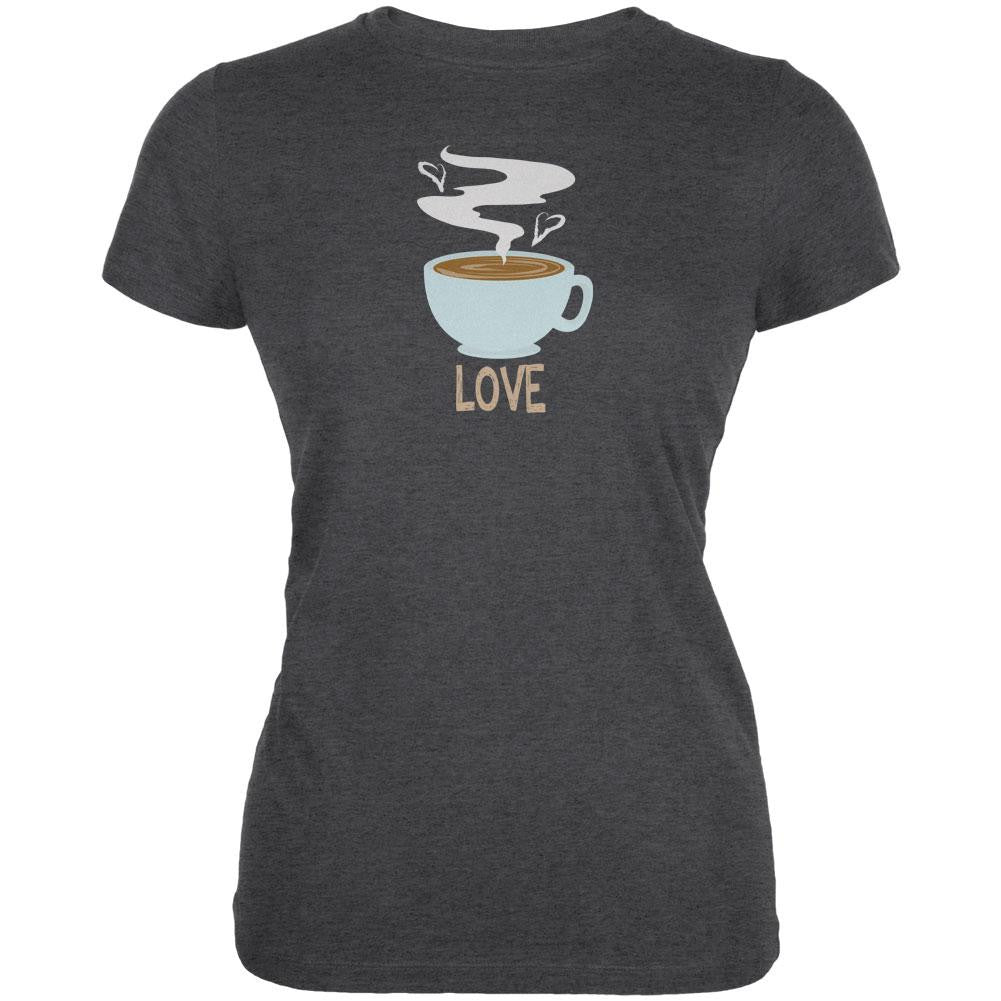 Love Coffee Dark Heather Juniors Soft T-Shirt Juniors T-Shirts Old Glory 2XL Grey