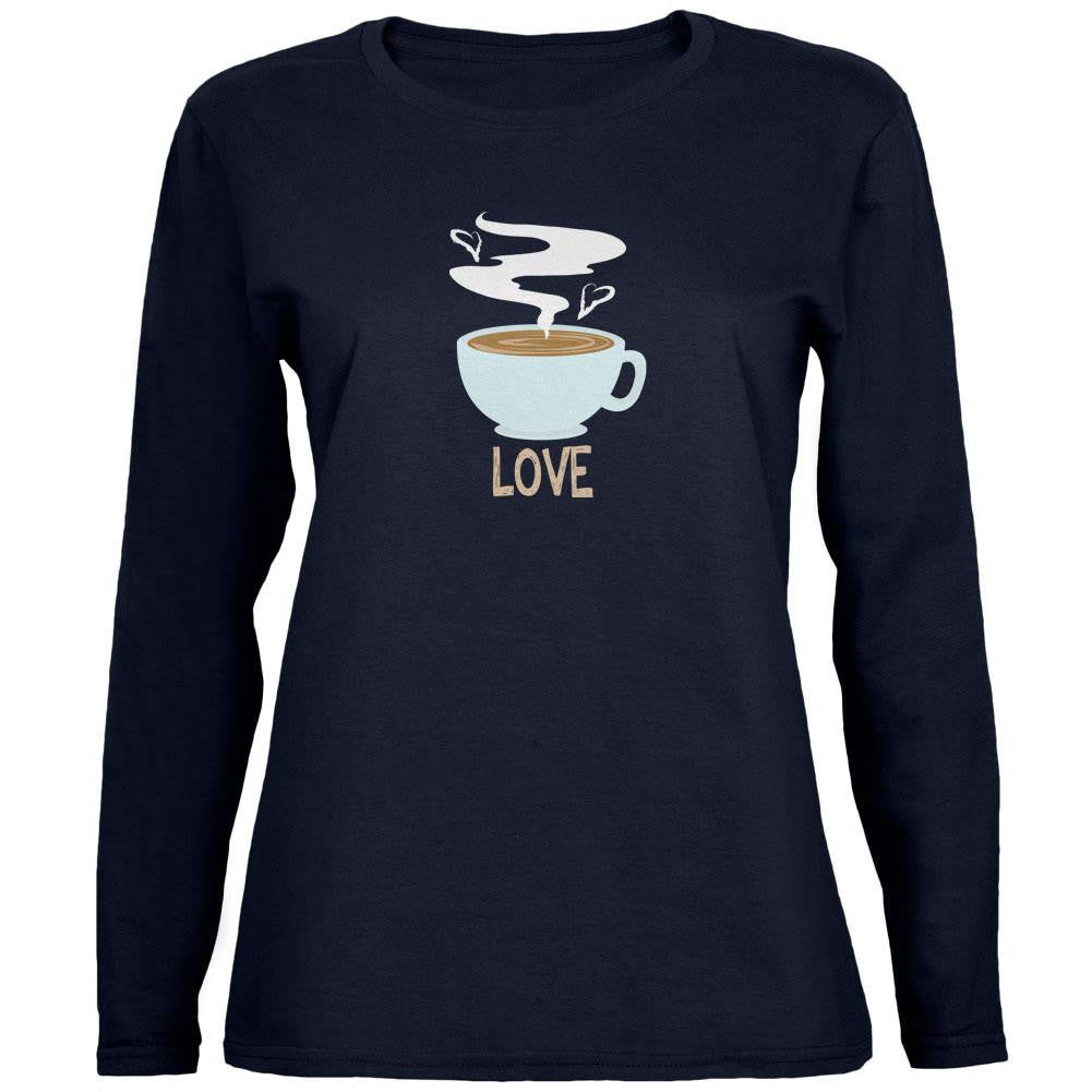 Love Coffee Navy Womens Long Sleeve T-Shirt Women's Long Sleeves Old Glory 2XL Blue