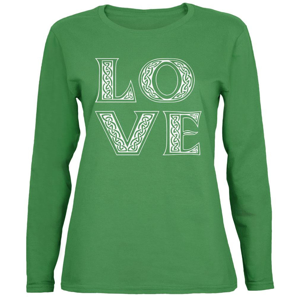 St. Patricks Day Celtic LOVE Green Womens Long Sleeve T-Shirt Women's Long Sleeves Old Glory SM Green