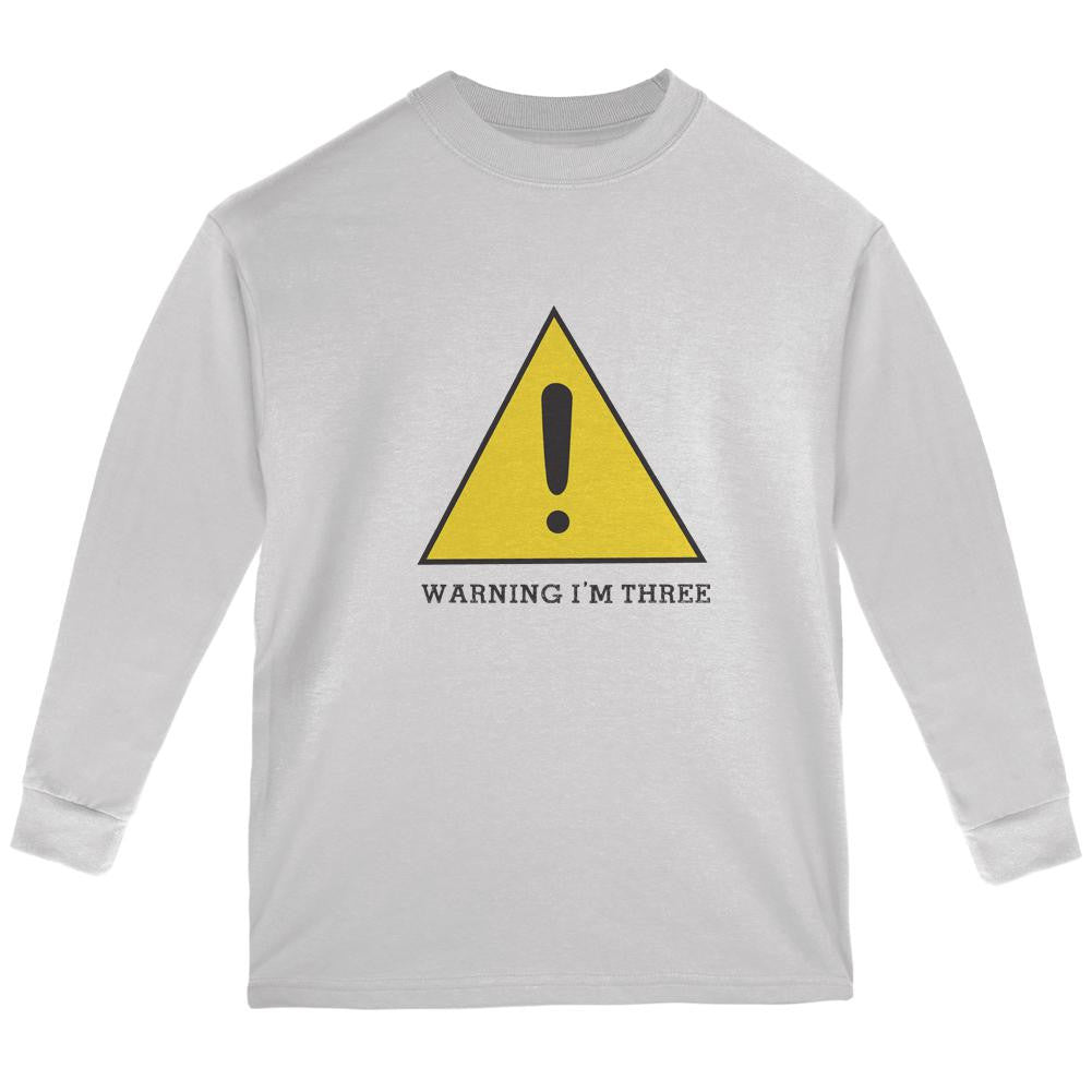 Warning Im Three White Youth Long Sleeve T-Shirt Youth Long Sleeves Old Glory LG White