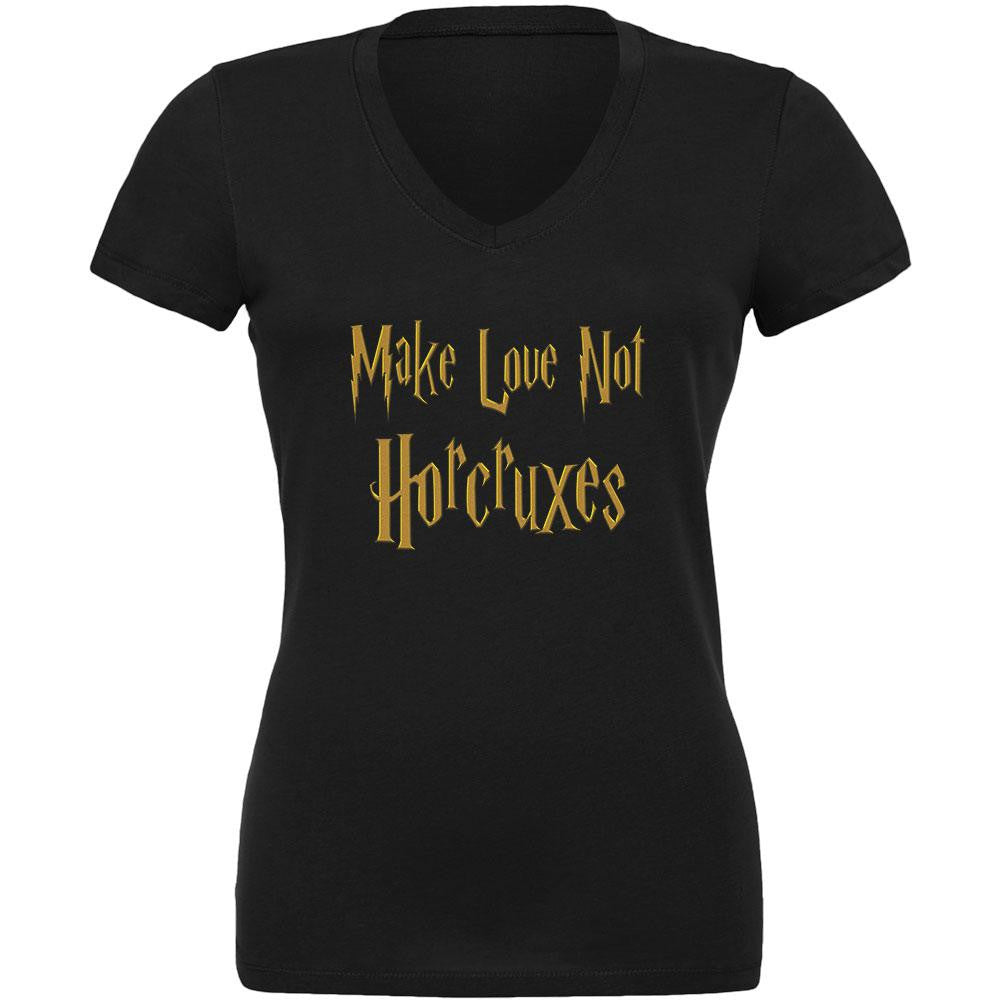 Make Love Not Horcruxes Black Juniors V-Neck T-Shirt Juniors V-Neck T-Shirts Old Glory 2XL Black