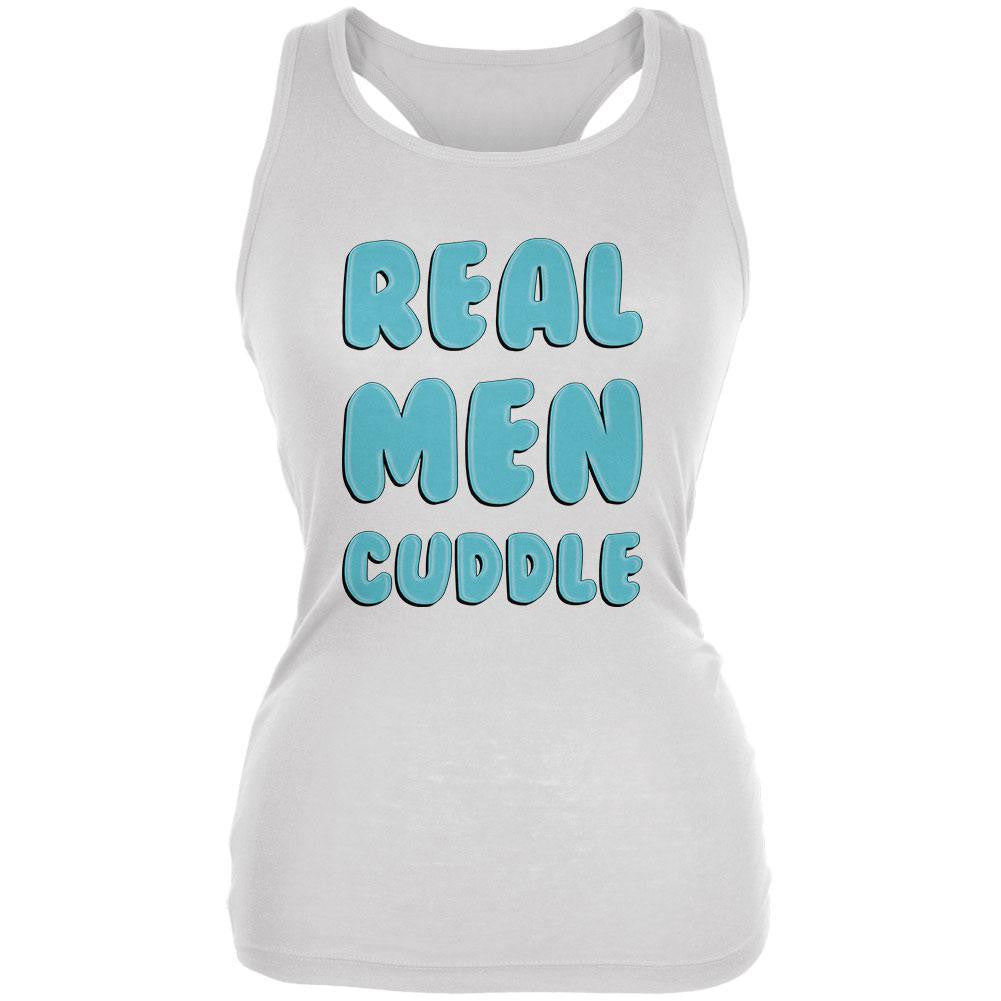 Valentine's Day Real Men Cuddle White Juniors Soft Tank Top Juniors Tank Tops Old Glory 2XL White