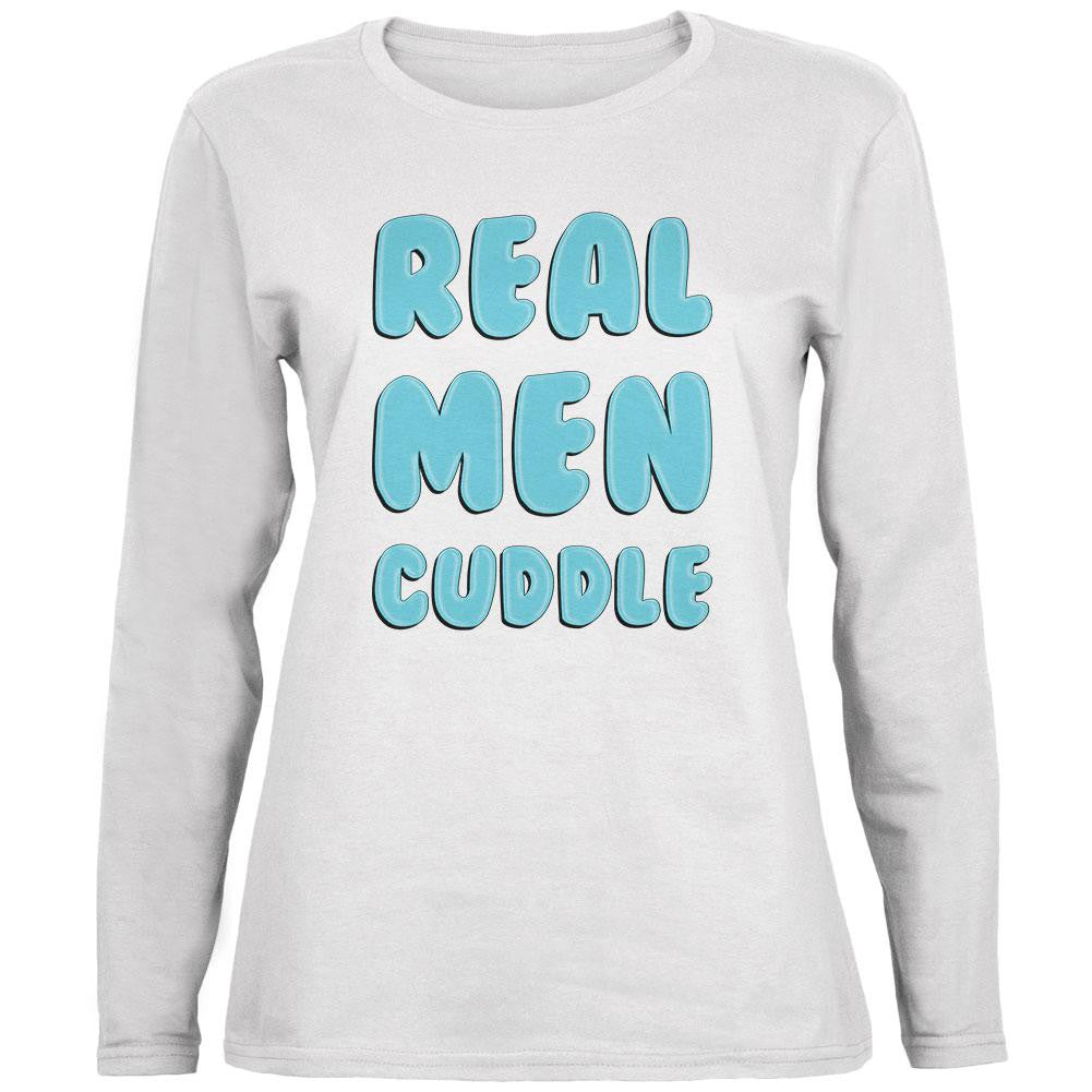 Valentine's Day Real Men Cuddle White Womens Long Sleeve T-Shirt Women's Long Sleeves Old Glory 2XL White
