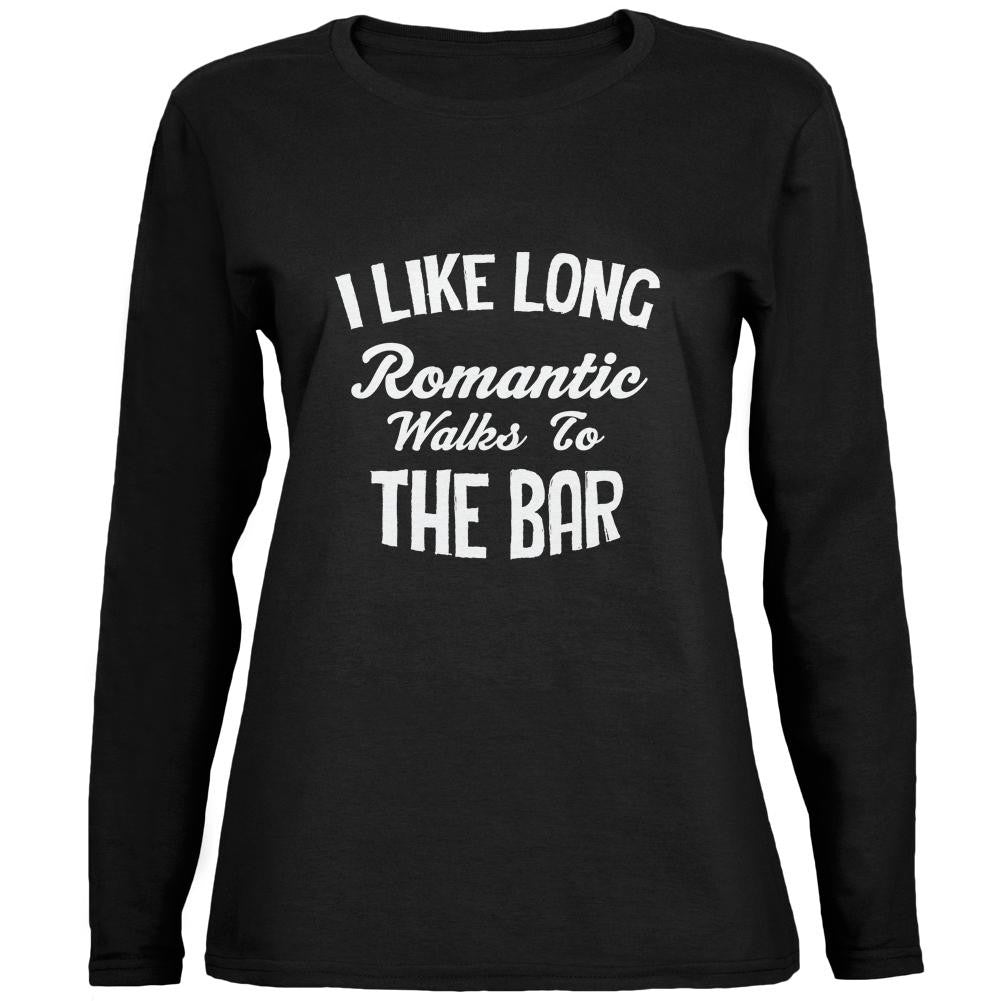 Long Romantic Walks To The Bar Black Womens Long Sleeve T-Shirt Women's Long Sleeves Old Glory 2XL Black