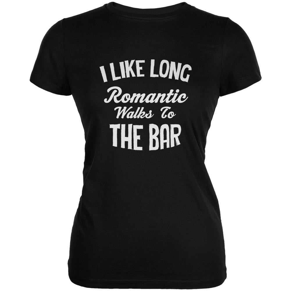 Long Romantic Walks To The Bar Black Juniors Soft T-Shirt Juniors T-Shirts Old Glory 2XL Black