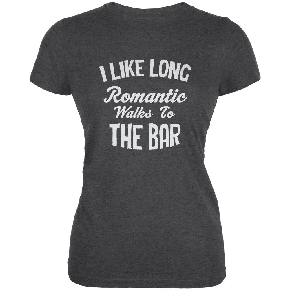 Long Romantic Walks To The Bar Dark Heather Juniors Soft T-Shirt Juniors T-Shirts Old Glory 2XL Grey
