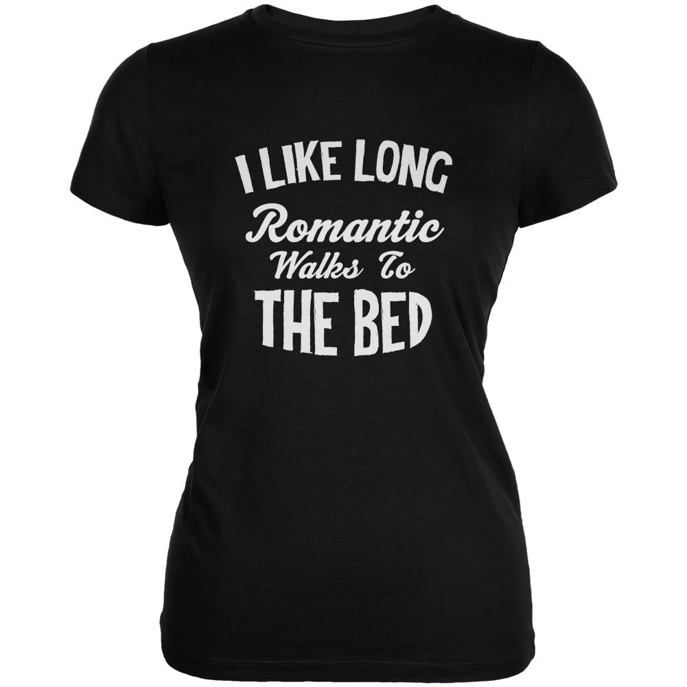 Long Romantic Walks To The Bed Black Juniors Soft T-Shirt Juniors T-Shirts Old Glory 2XL Black