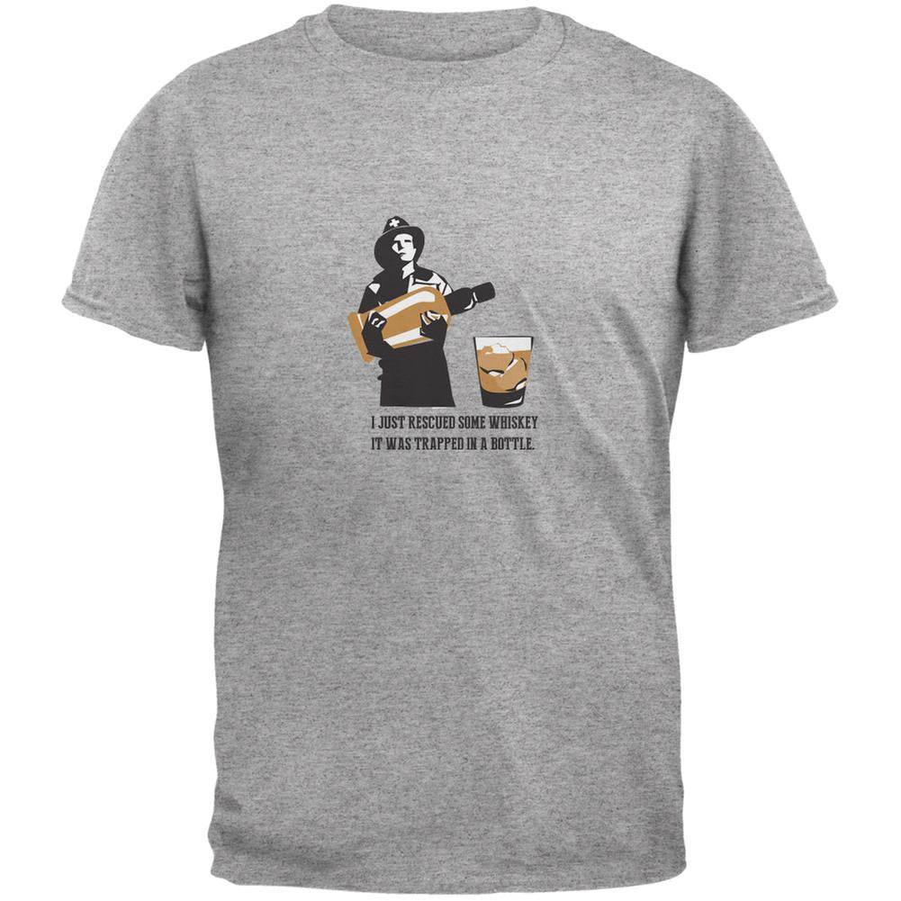 I Rescued Some Whiskey It Was Trapped In A Bottle Heather Grey Adult T-Shirt Men's T-Shirts Old Glory SM Grey