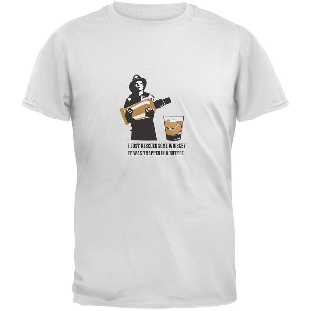 I Rescued Some Whiskey It Was Trapped In A Bottle White Adult T-Shirt Men's T-Shirts Old Glory SM White