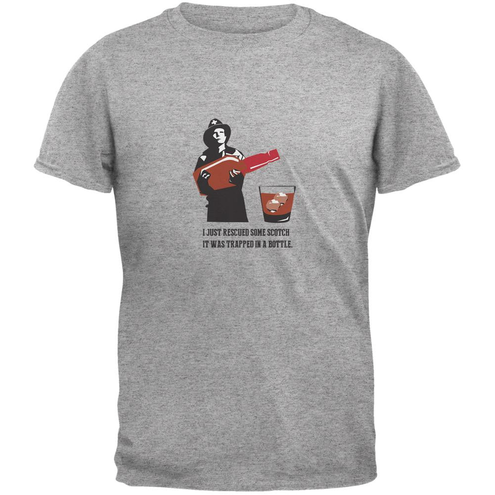 I Rescued Some Scotch It Was Trapped In A Bottle Heather Grey Adult T-Shirt Men's T-Shirts Old Glory SM Grey