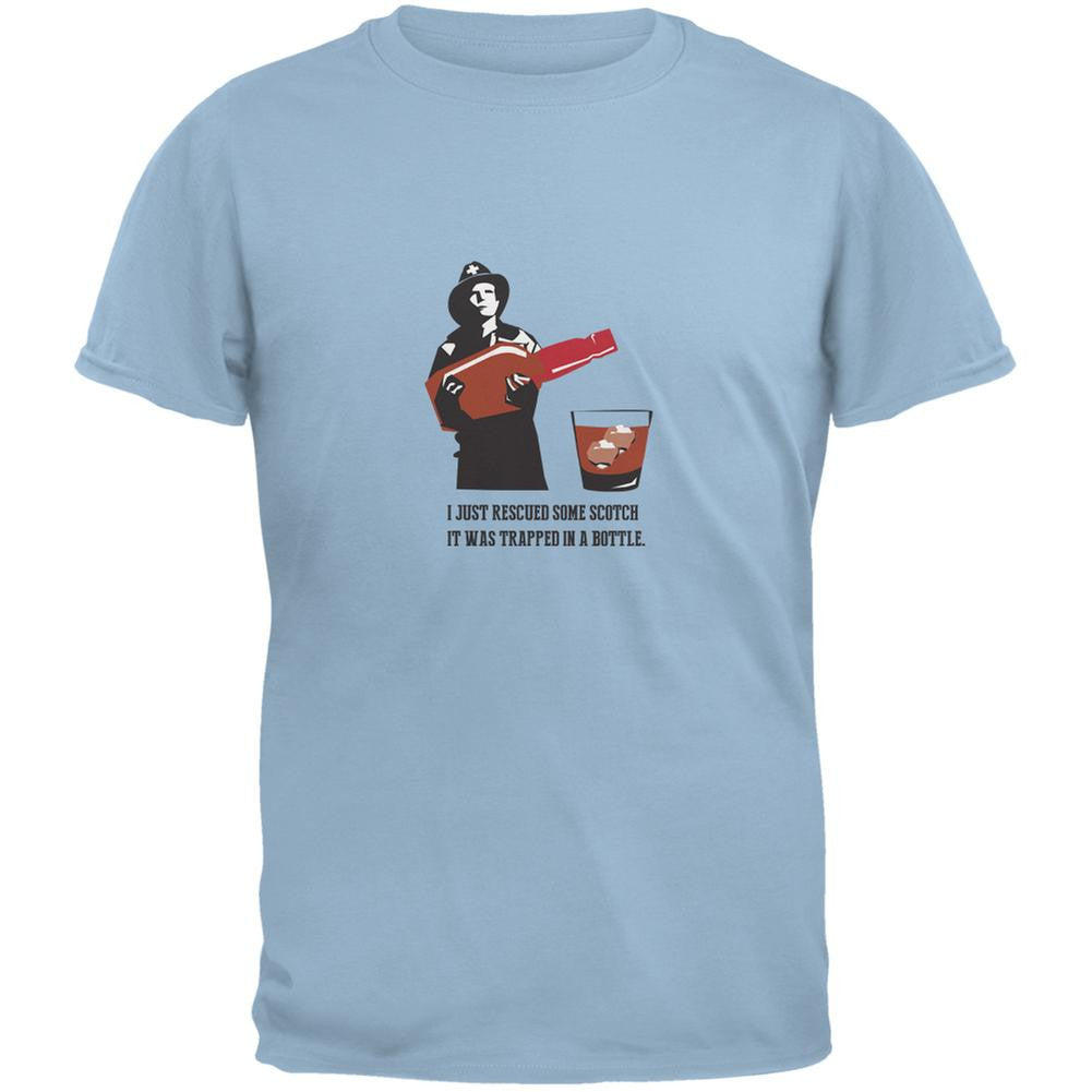 I Rescued Some Scotch It Was Trapped In A Bottle Light Blue Adult T-Shirt Men's T-Shirts Old Glory SM Blue