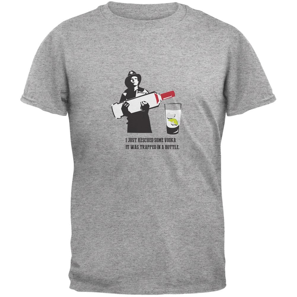 I Rescued Some Vodka It Was Trapped In A Bottle Heather Grey Adult T-Shirt Men's T-Shirts Old Glory SM Grey