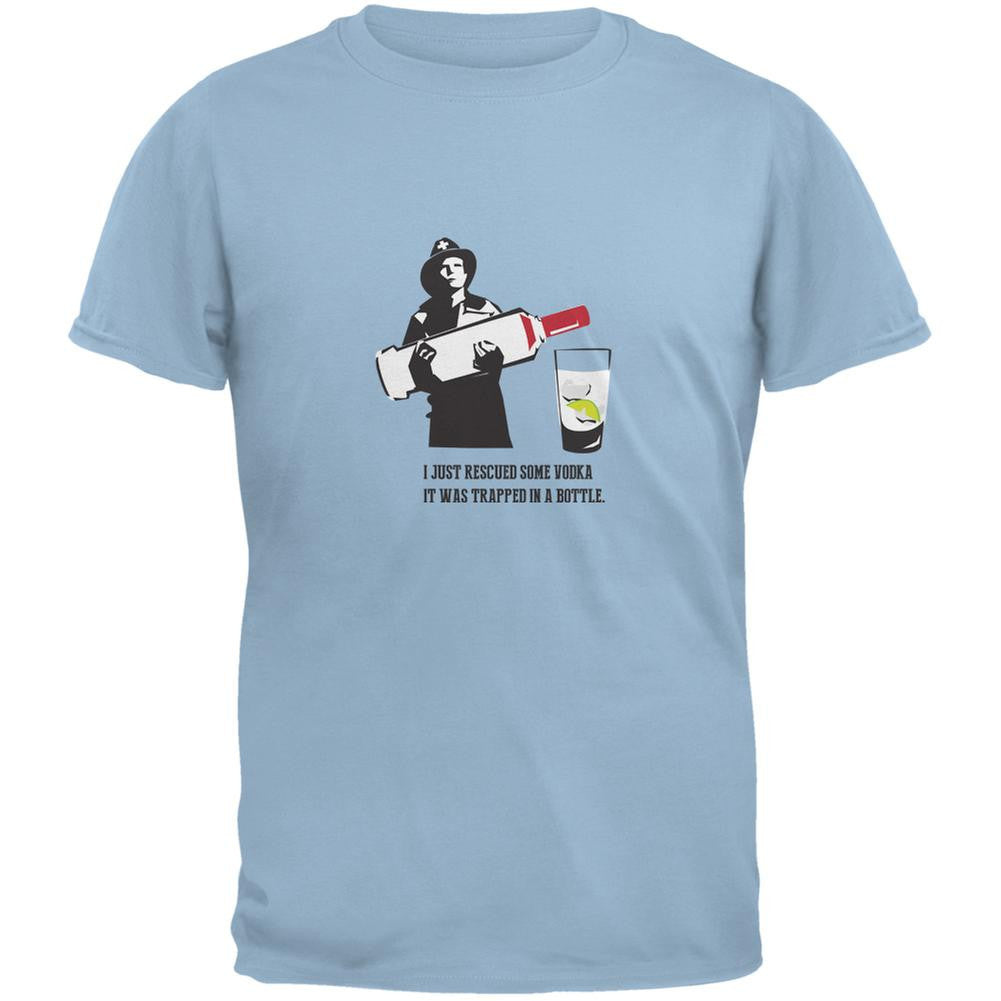I Rescued Some Vodka It Was Trapped In A Bottle Light Blue Adult T-Shirt Men's T-Shirts Old Glory SM Blue