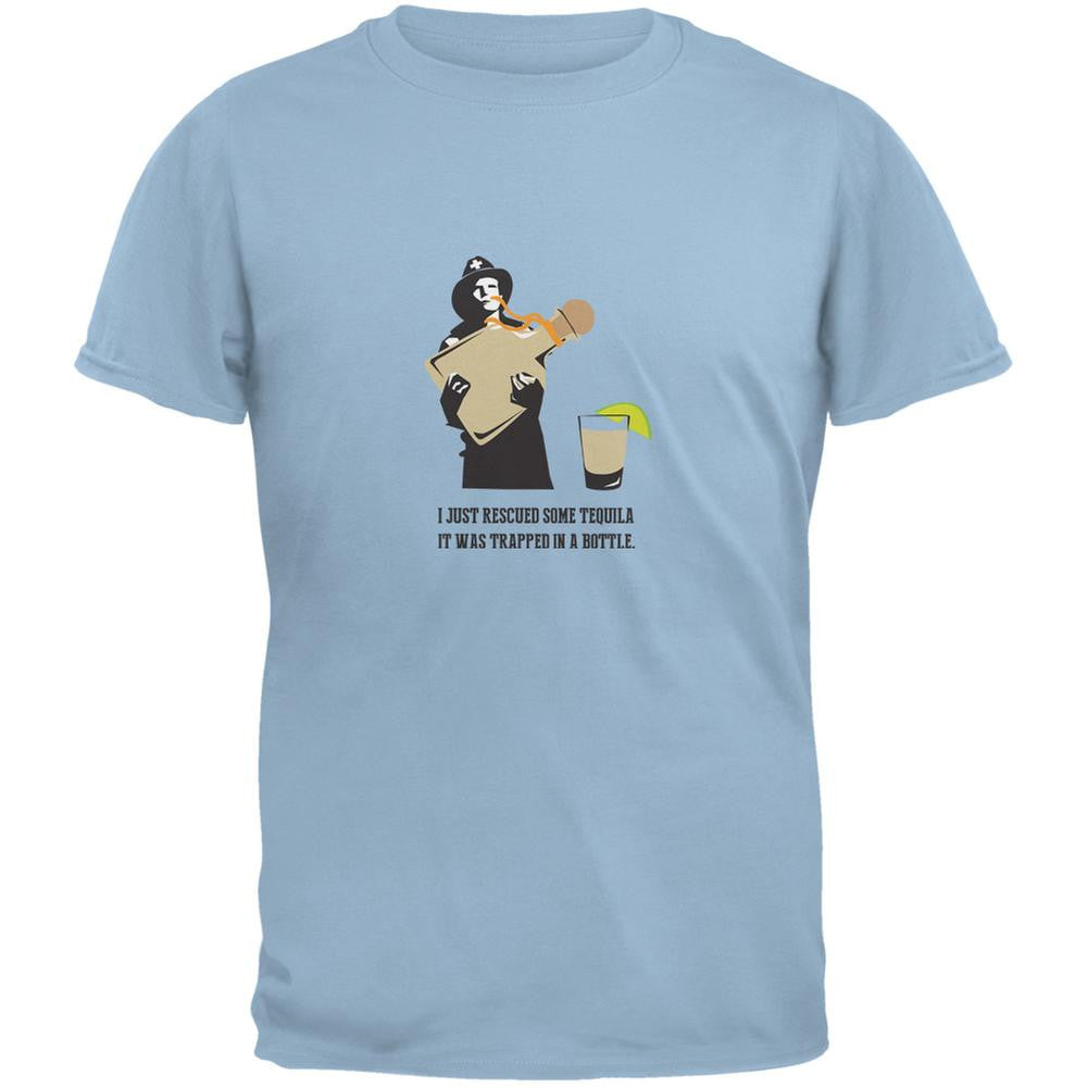 I Rescued Some Tequila It Was Trapped In A Bottle Light Blue Adult T-Shirt Men's T-Shirts Old Glory SM Blue