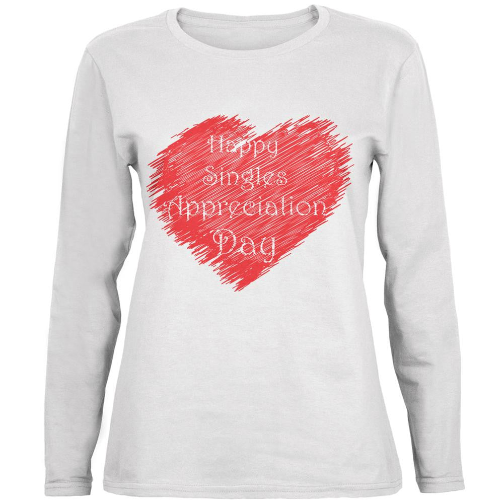Scribble Singles Appreciation Day White Womens Long Sleeve T-Shirt Women's Long Sleeves Old Glory 2XL White