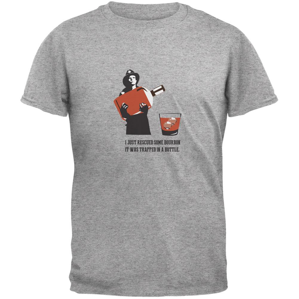 I Rescued Some Bourbon It Was Trapped In A Bottle Heather Grey Adult T-Shirt Men's T-Shirts Old Glory SM Grey