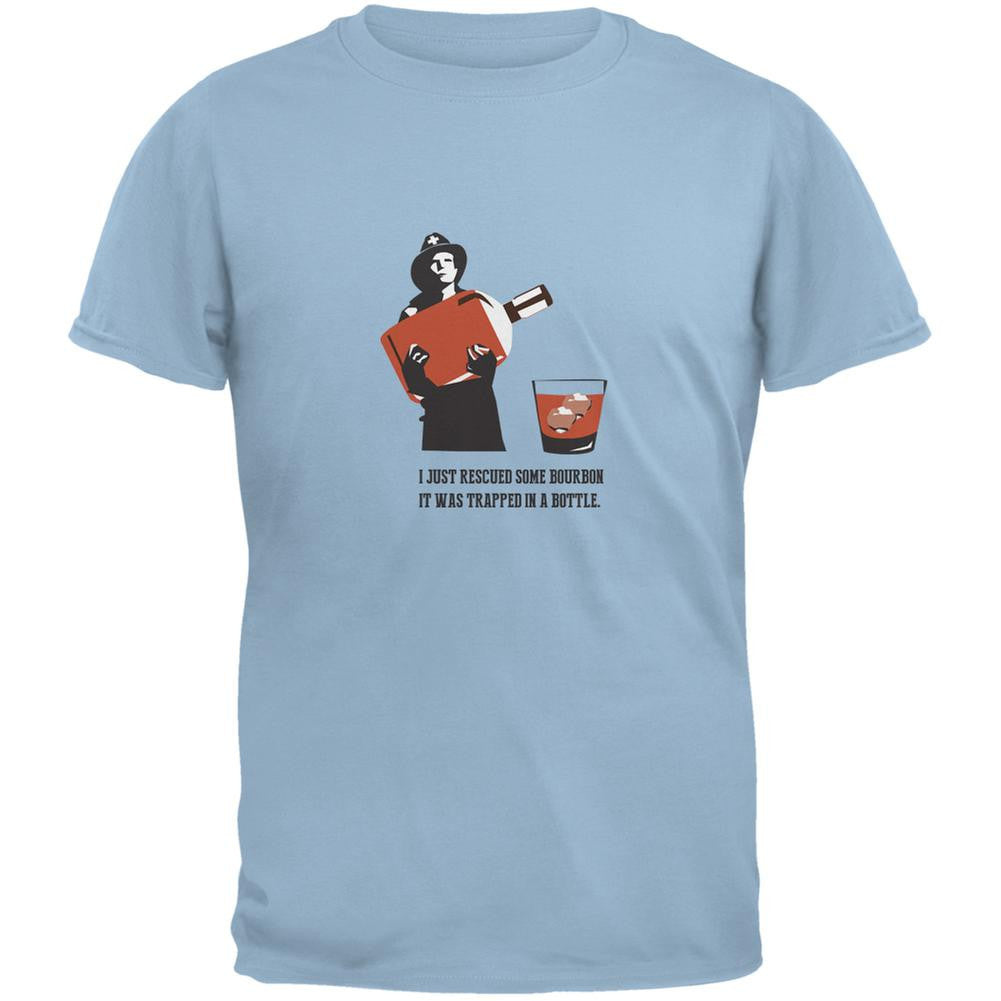 I Rescued Some Bourbon It Was Trapped In A Bottle Light Blue Adult T-Shirt Men's T-Shirts Old Glory SM Blue