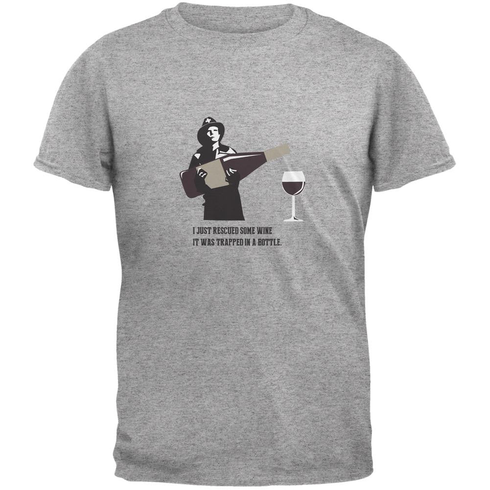 I Rescued Some Wine It Was Trapped In A Bottle Heather Grey Adult T-Shirt Men's T-Shirts Old Glory SM Grey