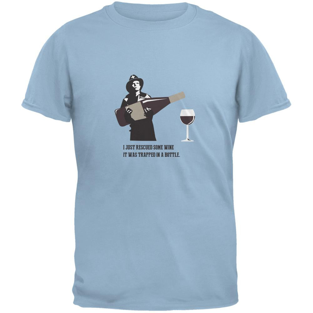 I Rescued Some Wine It Was Trapped In A Bottle Light Blue Adult T-Shirt Men's T-Shirts Old Glory SM Blue