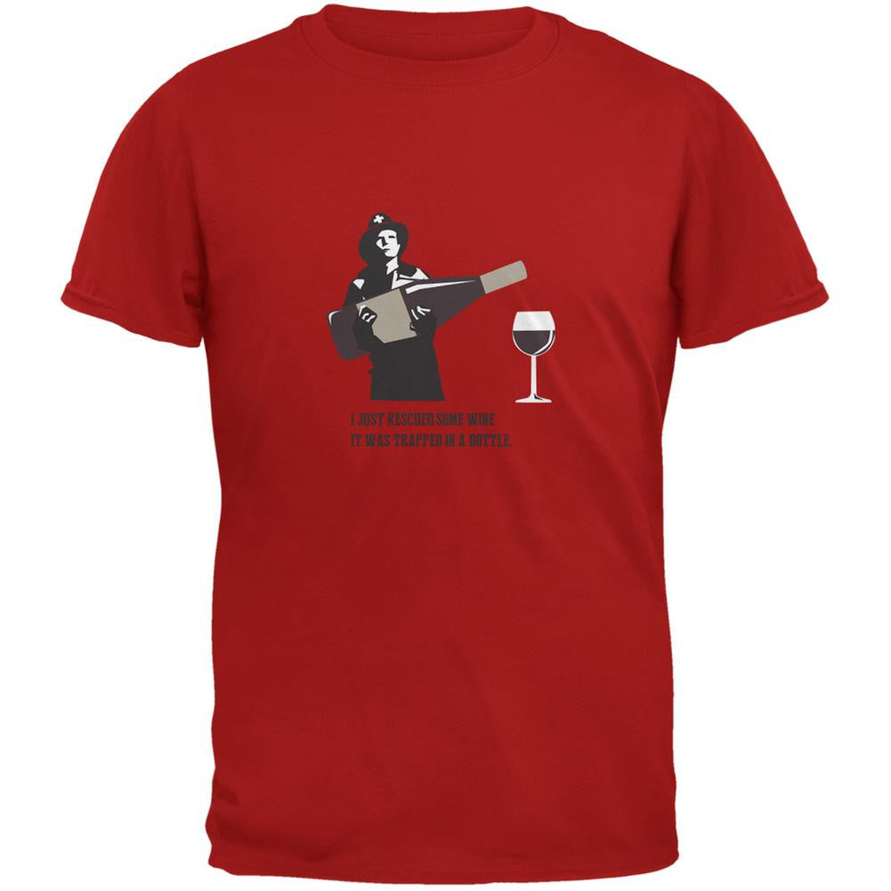 I Rescued Some Wine It Was Trapped In A Bottle Red Adult T-Shirt Men's T-Shirts Old Glory SM Red