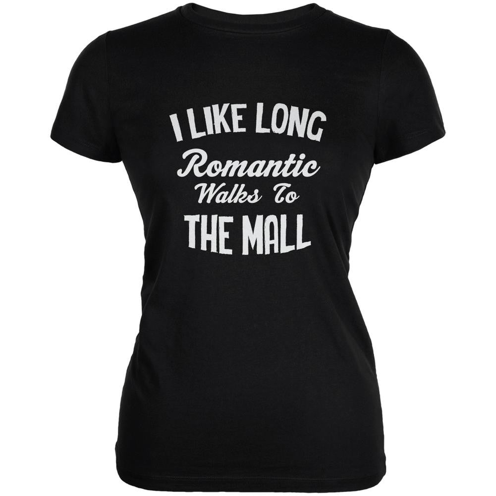 Long Romantic Walks To The Mall Black Juniors Soft T-Shirt Juniors T-Shirts Old Glory 2XL Black