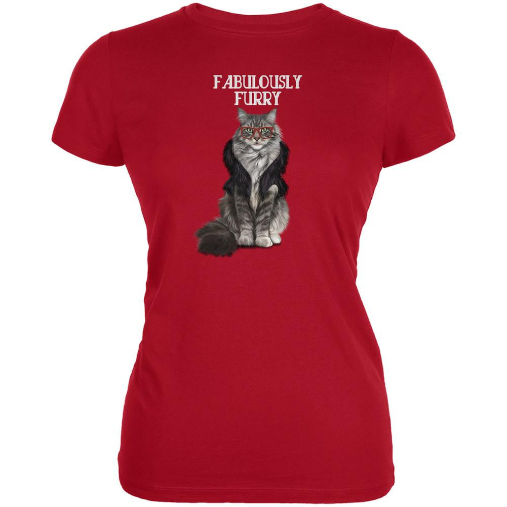 Fabulously Furry Red Juniors Soft T-Shirt Juniors T-Shirts Old Glory SM