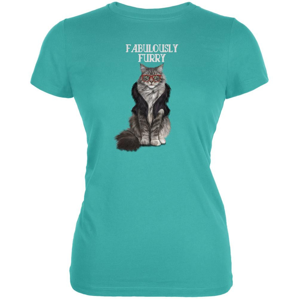 Fabulously Furry Teal Juniors Soft T-Shirt Juniors T-Shirts Old Glory SM