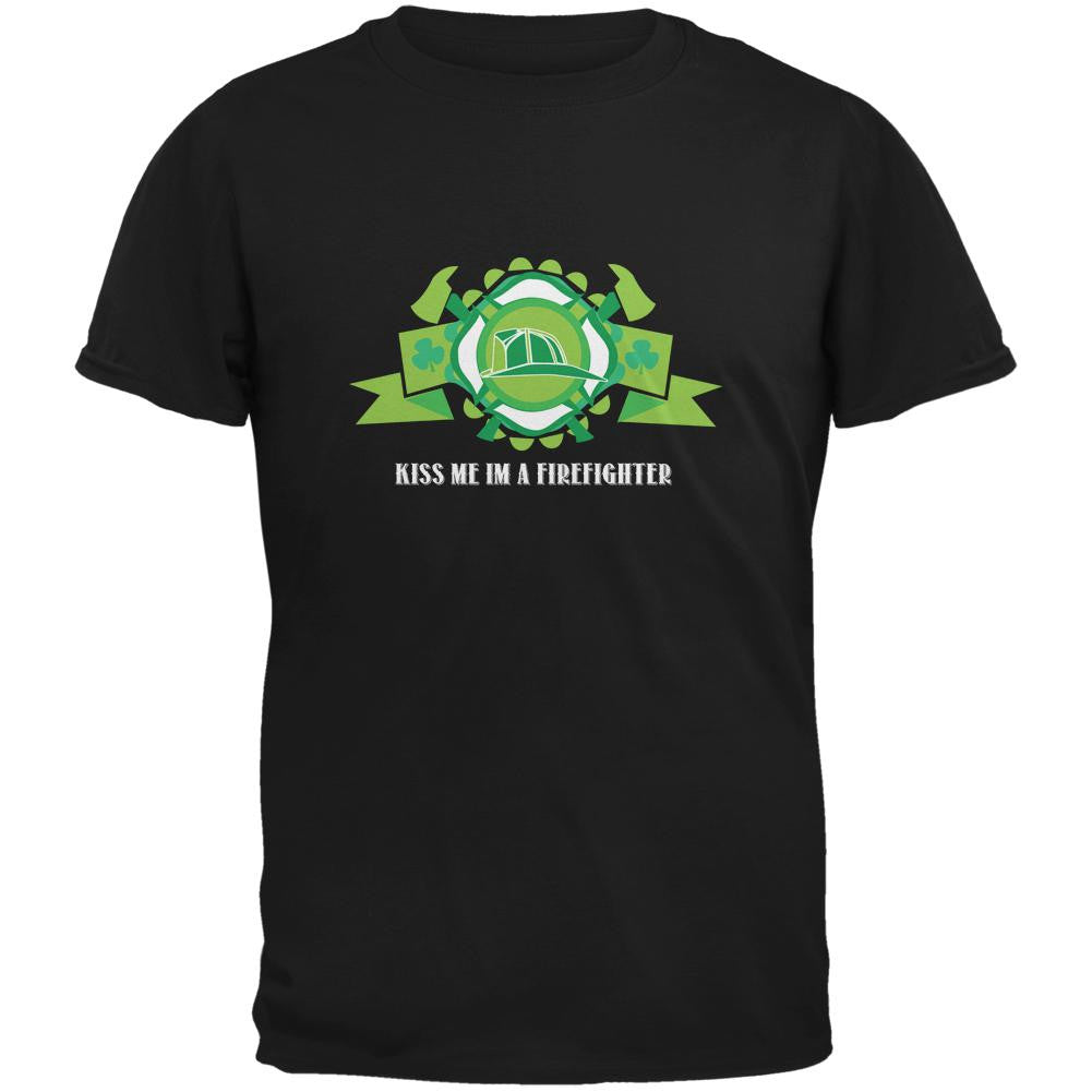 Kiss Me Im A Fire Fighter Black Adult T-Shirt Men's T-Shirts Old Glory SM Black
