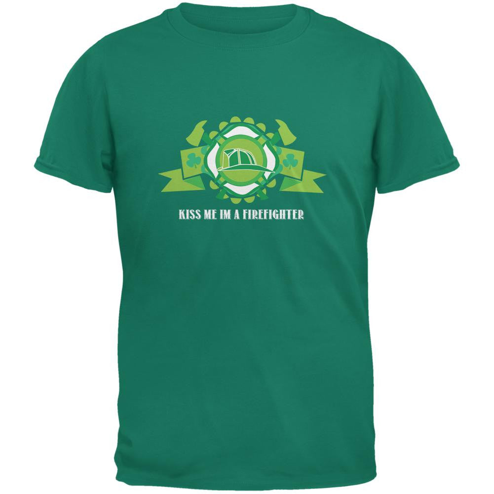 Kiss Me Im A Fire Fighter Jade Green Adult T-Shirt Men's T-Shirts Old Glory SM Green