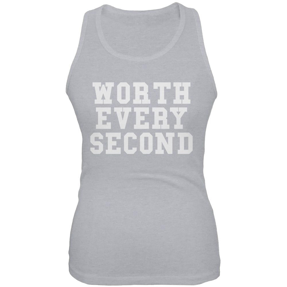 Worth Every Second Heather Grey Juniors Soft Tank Top Juniors Tank Tops Old Glory 2XL Grey