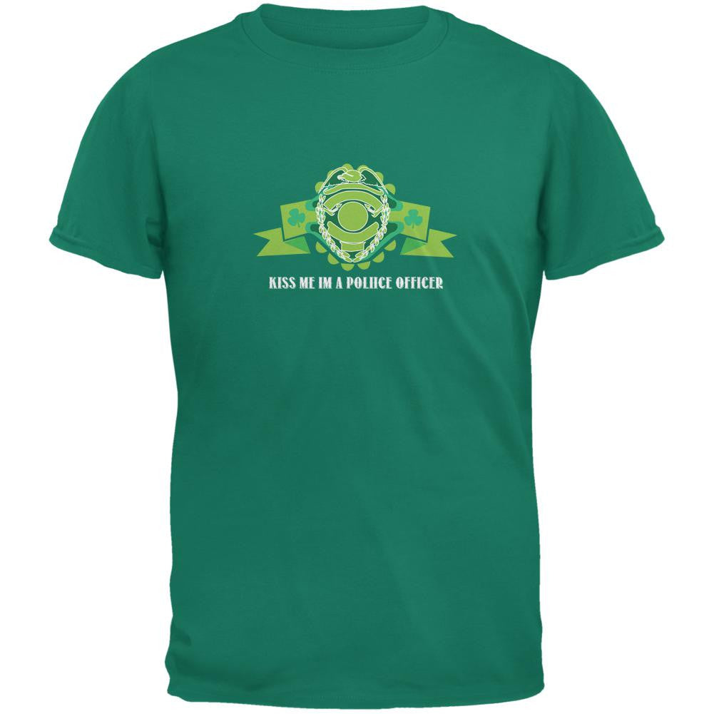 Kiss Me Im A Police Officer Jade Green Adult T-Shirt Men's T-Shirts Old Glory SM Green